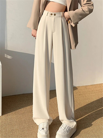 Пролетно лято Костюм с висока талия Дамски широки панталони 2023 Нови дамски елегантни минималистични плътни прави шикозни панталони