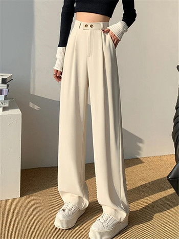 Ανοιξιάτικο καλοκαιρινό κοστούμι ψηλόμεσο γυναικείο φαρδύ παντελόνι 2023 Νέο γυναικείο κομψό μινιμαλιστικό μασίφ ίσιο κομψό παντελόνι
