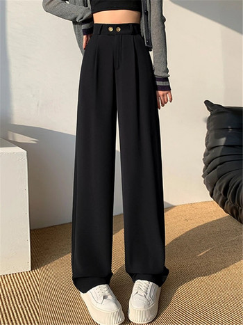 Ανοιξιάτικο καλοκαιρινό κοστούμι ψηλόμεσο γυναικείο φαρδύ παντελόνι 2023 Νέο γυναικείο κομψό μινιμαλιστικό μασίφ ίσιο κομψό παντελόνι