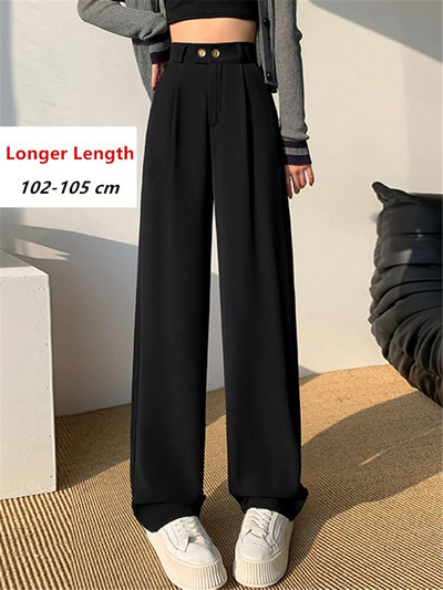 Jarné letné dámske nohavice s vysokým pásom a širokými nohavicami 2023, nové elegantné minimalistické jednofarebné rovné elegantné nohavice