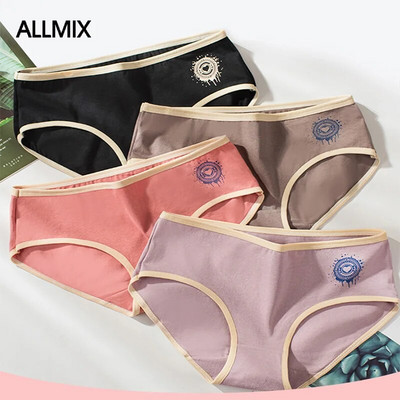 ALLMIX New M-XXL Дамски памучни спортни гащички Бельо с принт Момичешки слипове със средна височина Soild Женско комфортно дишащо дамско бельо