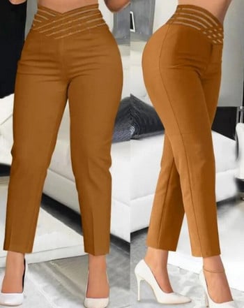 Елегантни дамски панталони 2023 Лятна мода Копче с щампа на хрътка лапа Тесни работни панталони с висока талия Офис дамски панталони Основни дрехи