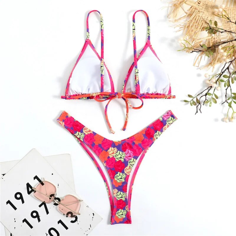 Mikrobikinis gėlėtas maudymosi kostiumėlis, moteriškas 2023 m. maudymosi kostiumėlis, dviejų dalių maudymosi kostiumėlis, mergaičių braziliškas maudymosi kostiumėlis, mini bikinis maudymosi kostiumėlis