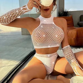 Sieviešu seksīgs apakšveļas komplekts Rhinestone Flash kakls Ropa Mujer Halter bez muguras rotaļu lelles apģērbs Seksīgs divdaļīgs komplekts Lenceria Femenina