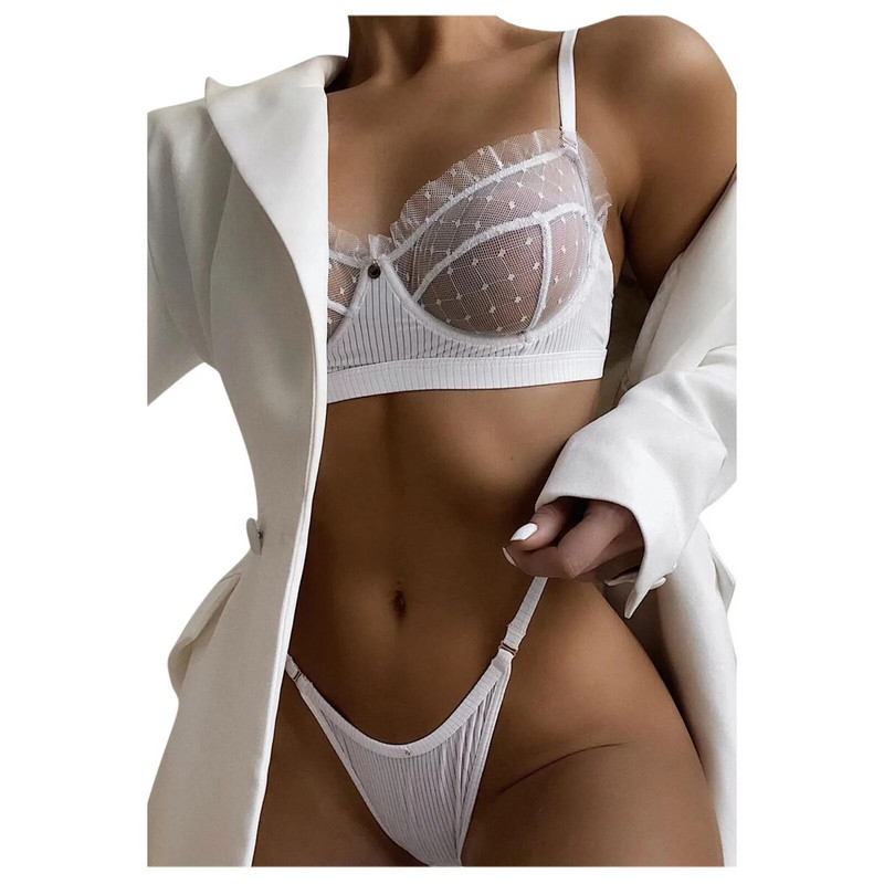 Dámska sexy spodná bielizeň s čipkovanou podprsenkou, volánikovou priehľadnou spodnou bielizňou, horúca erotická spodná bielizeň, sada push-up podprsenky s nohavičkami, červené nohavičky