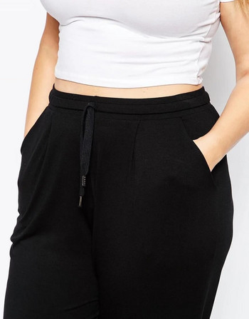 Плюс размер Елегантни модни пролетни есенни панталони с шнурове на талията Дамски едноцветни черни панталони тип молив с странични джобове Голям размер 7XL 8XL