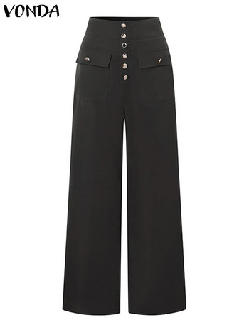 VONDA Дамски елегантни панталони 2024 Ежедневни дълги едноцветни работни панталони с широки крачоли Модни свободни ежедневни панталони с големи размери
