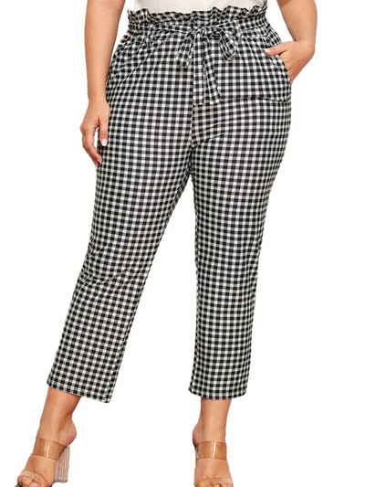 Plus Size Κομψό Ανοιξιάτικο φθινοπωρινό Gingham Παντελόνι Γυναικείο Ελαστικό Παντελόνι Μολύβι Τσέπης Πλαϊνό Γυναικείο Καρό Παντελόνι μέχρι τον Αστραγάλο 7XL