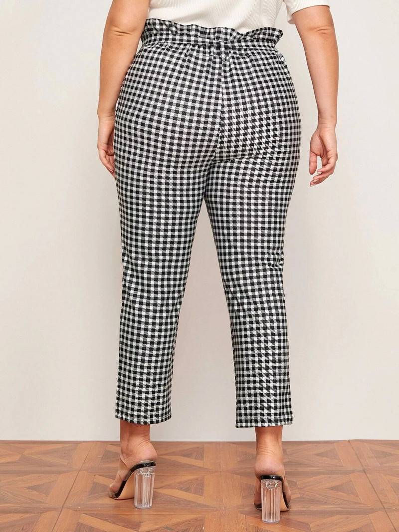 Plus Size Κομψό Ανοιξιάτικο φθινοπωρινό Gingham Παντελόνι Γυναικείο Ελαστικό Παντελόνι Μολύβι Τσέπης Πλαϊνό Γυναικείο Καρό Παντελόνι μέχρι τον Αστραγάλο 7XL