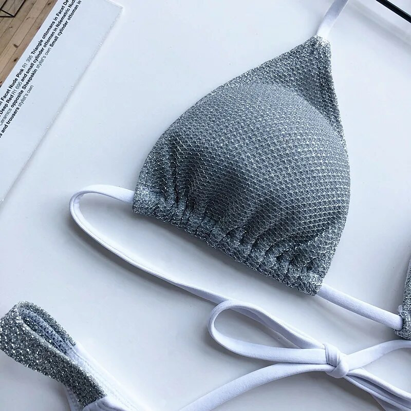 Trobojni seksi bikini luksuzni kupaći kostim od sjajne tkanine Kupaći kostim Ženski kupaći kostim s halterima za plažu Kupaći kostim 2023 Maillot De Bain Femme