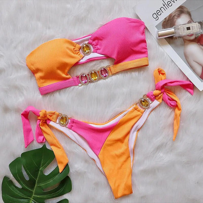 2023 Seksi bikini bandeau ženski Crystal Diamond Patchwork šuplji kupaći kostimi Kupaći kostim Bikini set Kupaći kostim Bikini ženski Push Up