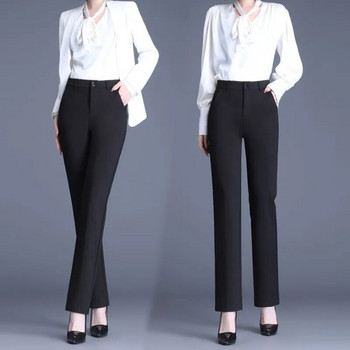 Пролет Лято Дамски панталони Винтидж колан Плътни джобове с копчета Прави цилиндрични Модни елегантни ежедневни панталони
