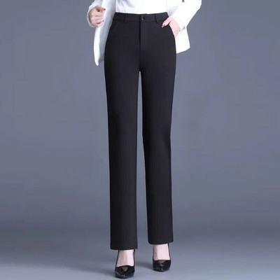 Пролет Лято Дамски панталони Винтидж колан Плътни джобове с копчета Прави цилиндрични Модни елегантни ежедневни панталони