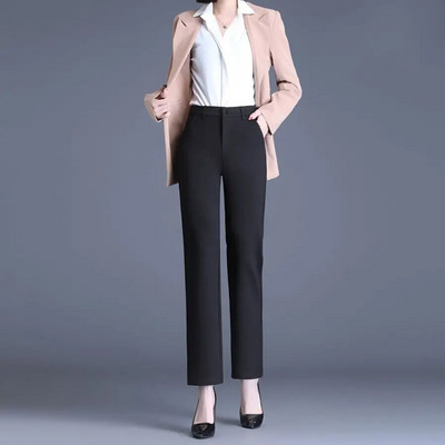 Jarné letné dámske nohavice Vintage opasok Pevné gombíkové vrecká Rovné valcové módne elegantné ležérne nohavice