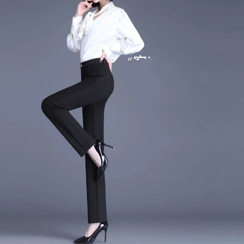 Jarné letné dámske nohavice Vintage opasok Pevné gombíkové vrecká Rovné valcové módne elegantné ležérne nohavice