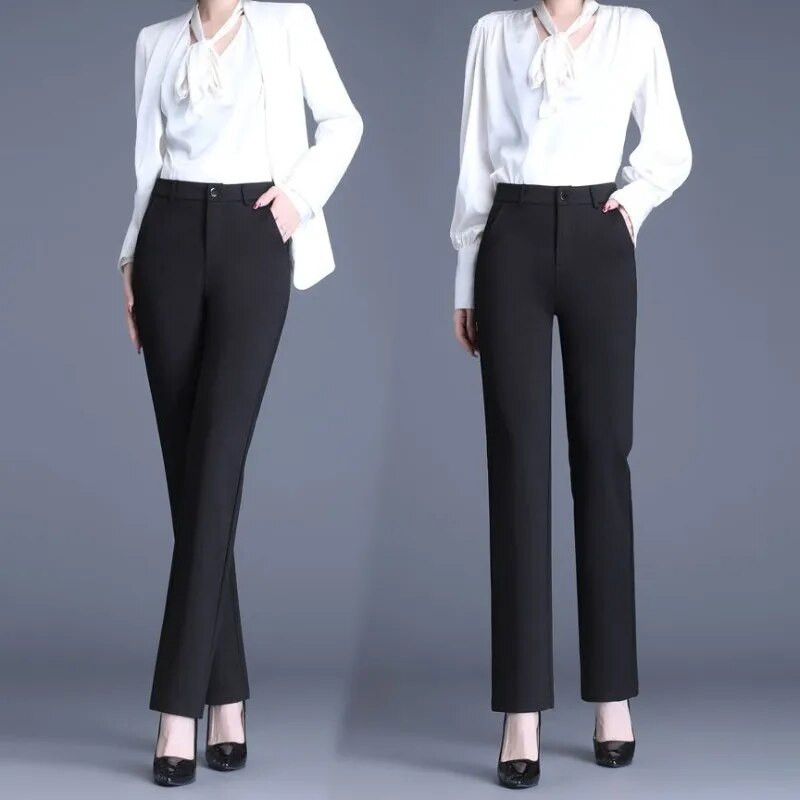 Jarné letné dámske nohavice Vintage opasok Pevné gombíkové vrecká Rovné valcové módne elegantné ležérne nohavice
