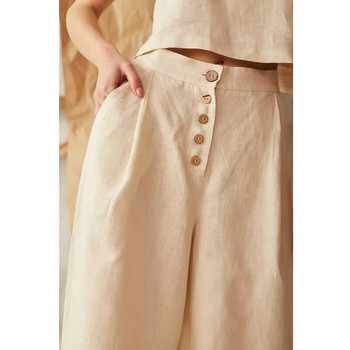 Ежедневни памучни ленени високи шот панталони Дамски широки панталони с копчета Корейски модни панталони Harajuku Streetwear Спортни панталони