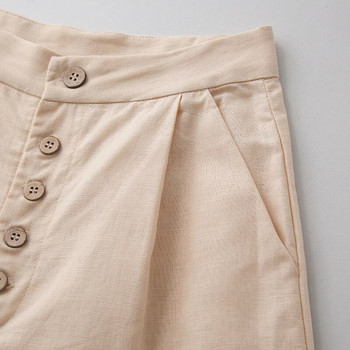 Ежедневни памучни ленени високи шот панталони Дамски широки панталони с копчета Корейски модни панталони Harajuku Streetwear Спортни панталони