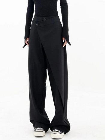 HOUZHOU Дамски широки панталони с висока талия в готически японски стил широки черни панталони Неправилни прави панталони Ежедневно улично облекло