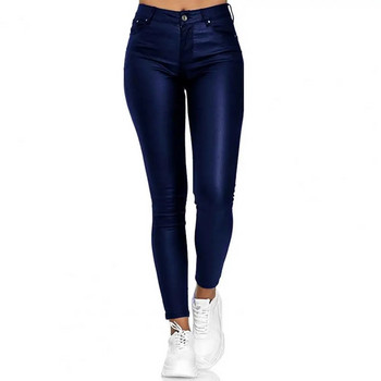 PU Δερμάτινο σχέδιο τσέπης ψηλόμεσο Skinny παντελόνι Cargo Κομψές φόρμες μόδας Καλοκαιρινό παντελόνι Cargo Γυναικεία στενή εφαρμογή