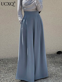 UCXQ Temperament Ψηλόμεση Πλισέ Σχεδιαστής Φαρδιά Κοστούμια Παντελόνια για Γυναικεία Μόδα Ολόσωμο Παντελόνι 2023 Φθινόπωρο Νέο 23A4134