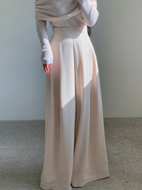 UCXQ Temperament Ψηλόμεση Πλισέ Σχεδιαστής Φαρδιά Κοστούμια Παντελόνια για Γυναικεία Μόδα Ολόσωμο Παντελόνι 2023 Φθινόπωρο Νέο 23A4134