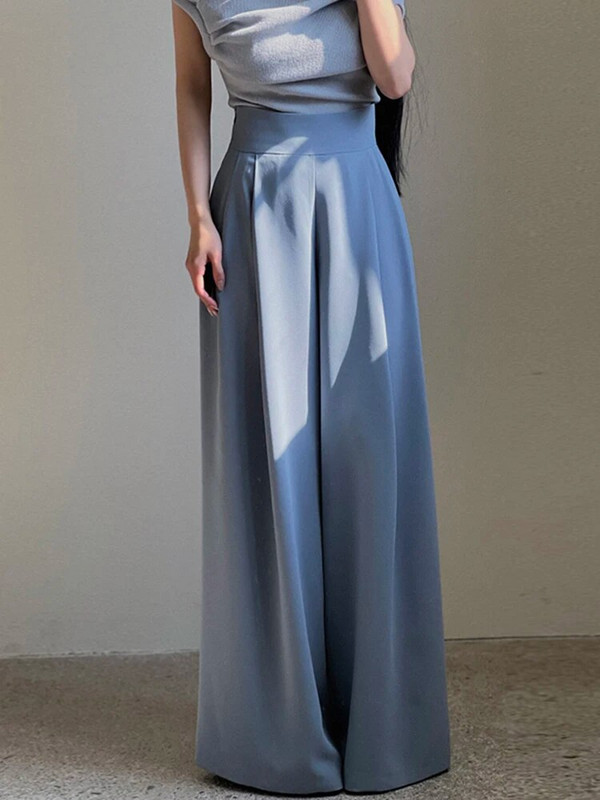 UCXQ Temperament Ψηλόμεση Πλισέ Σχεδιαστής Φαρδιά Κοστούμια Παντελόνια για Γυναικεία Μόδα Ολόσωμο Παντελόνι 2023 Φθινόπωρο Νέο 23A4134