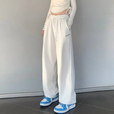 Jesen Zima Ženske flis bijele trenirke Elastična visoka struka Svestrane ulične mode Ležerne široke deblje hlače širokih nogavica