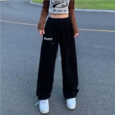 Jesen Zima Ženske flis bijele trenirke Elastična visoka struka Svestrane ulične mode Ležerne široke deblje hlače širokih nogavica