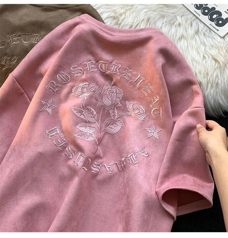 Κέντημα American Vintage High Street Letter Γυναικείο μπλουζάκι σε πλεονάζον μέγεθος Καλοκαίρι 2023 Γυναικεία μπλουζάκια με λαιμόκοψη Casual Fashion Tshirt