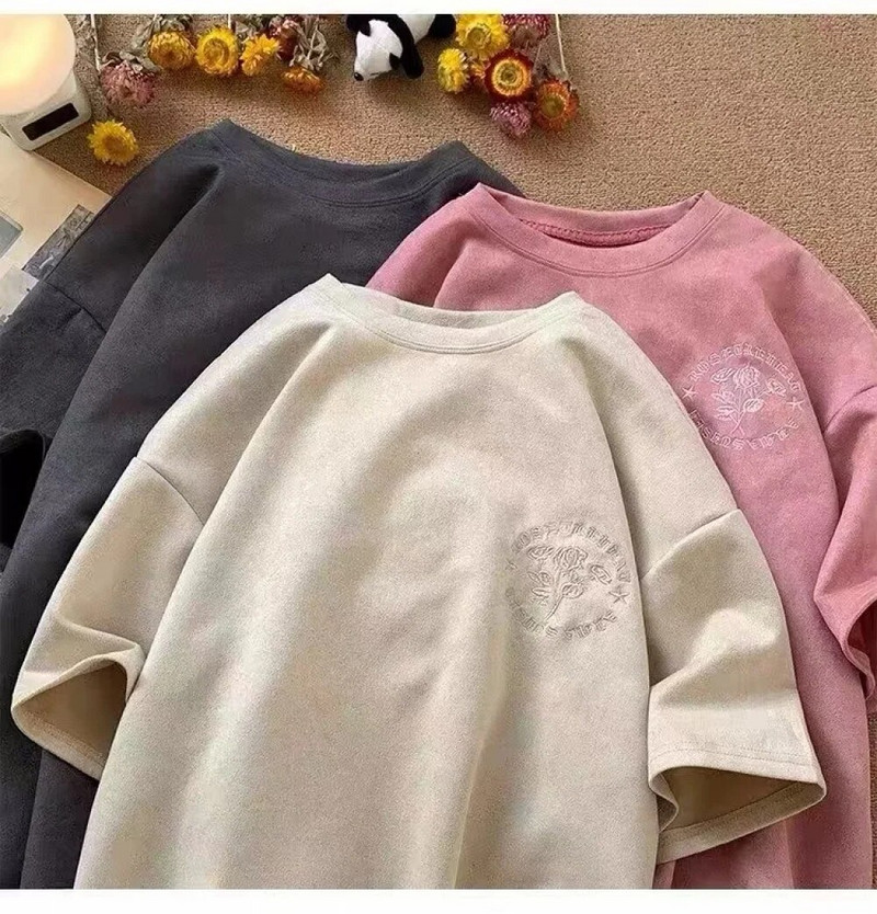 Κέντημα American Vintage High Street Letter Γυναικείο μπλουζάκι σε πλεονάζον μέγεθος Καλοκαίρι 2023 Γυναικεία μπλουζάκια με λαιμόκοψη Casual Fashion Tshirt