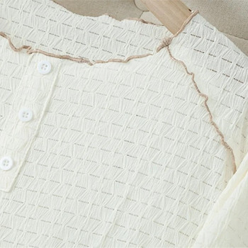 Φθινοπωρινά γυναικεία ρούχα 2023 Μπλουζάκι με μακρυμάνικο μπλουζάκι με βασικό μέγεθος, ημιδιάφανο μπλουζάκι με κοίλο κούφιο ζακάρ K71 840