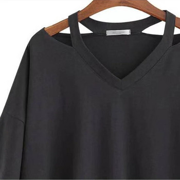 DAYIFUN Plus μέγεθος 150 KG Γυναικείες μπλούζες Μεγάλες μονόχρωμες μπλούζες Lady Loose κοντομάνικα T-shirts Summer V λαιμόκοψη Femme Tee