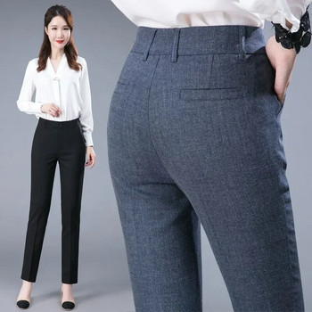 Офис дамски модни плътни прави панталони Пролет Есен Дамски тънки ежедневни панталони тип молив с висока талия Еластичен джоб E46