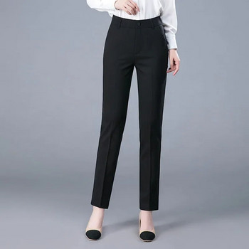 Офис дамски модни плътни прави панталони Пролет Есен Дамски тънки ежедневни панталони тип молив с висока талия Еластичен джоб E46
