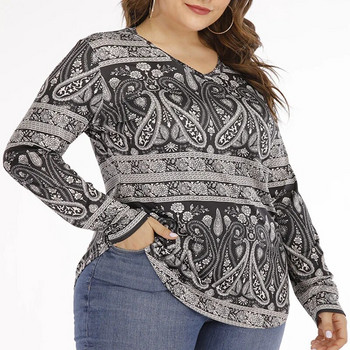 Ανοιξιάτικη Φθινοπωρινή Μόδα Vintage Print Plus Size Lady T-shirt Απλό casual oversized τοπ γυναικεία μακρυμάνικα κομψά γυναικεία ρούχα