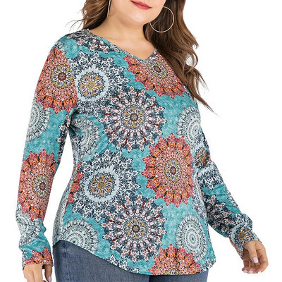 Ανοιξιάτικη Φθινοπωρινή Μόδα Vintage Print Plus Size Lady T-shirt Απλό casual oversized τοπ γυναικεία μακρυμάνικα κομψά γυναικεία ρούχα