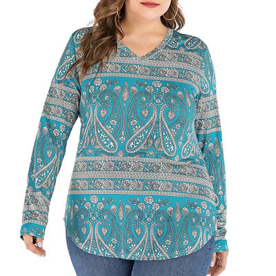 Ανοιξιάτικη Φθινοπωρινή Μόδα Vintage Print Plus Size Lady T-shirt Απλό casual oversized τοπ γυναικεία μακρυμάνικα κομψά γυναικεία ρούχα