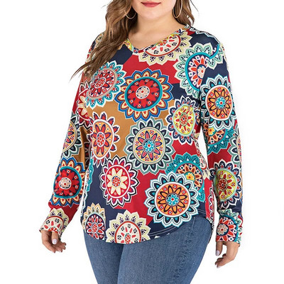 Ανοιξιάτικη Φθινοπωρινή Μόδα Vintage Print Plus Size Lady T-shirt Απλό casual oversized τοπ γυναικεία μακρυμάνικα κομψά γυναικεία ρούχα