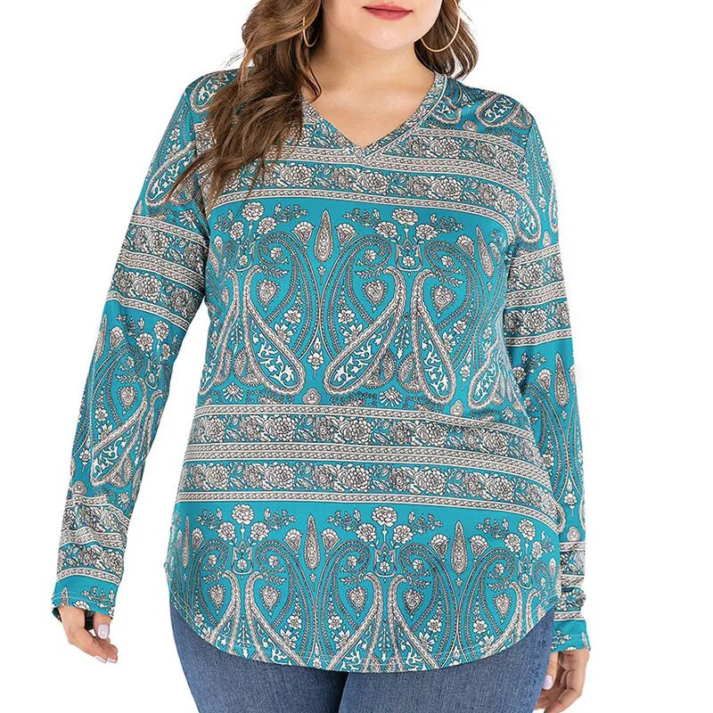 Ανοιξιάτικη Φθινοπωρινή Μόδα Vintage Print Plus Size Lady T-shirt Απλό casual oversized τοπ γυναικεία μακρυμάνικα κομψά γυναικεία ρούχα