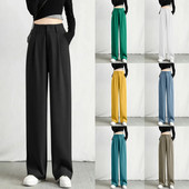Pantaloni drepți șic pentru femei Îmbrăcăminte de birou Pantaloni de damă vintage cu talie înaltă Baggy coreeană 2023, vară, toamnă, pantaloni largi cu picioare largi