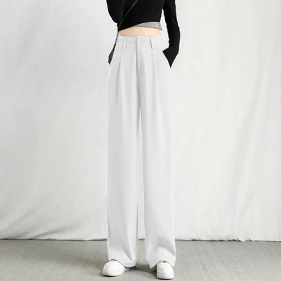 Pantaloni drepți șic pentru femei Îmbrăcăminte de birou Pantaloni de damă vintage cu talie înaltă Baggy coreeană 2023, vară, toamnă, pantaloni largi cu picioare largi