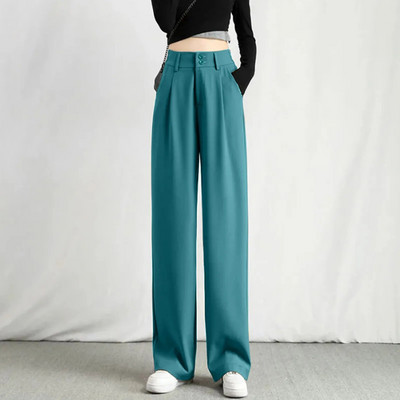 Pantaloni drepți șic pentru femei Îmbrăcăminte de birou Pantaloni de damă vintage cu talie înaltă Baggy coreeană 2023, vară, toamnă, pantaloni largi cu picioare largi