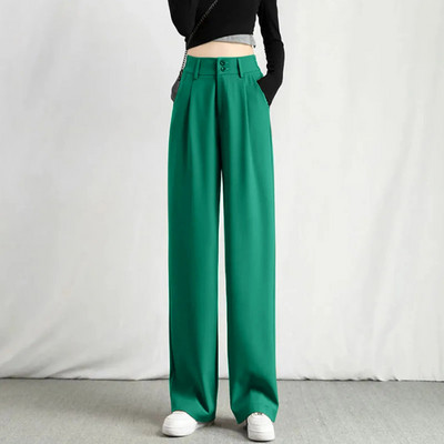 Pantaloni drepți șic pentru femei Îmbrăcăminte de birou Pantaloni de damă vintage cu talie înaltă Baggy coreeană 2023, vară, toamnă, pantaloni largi cu picioare largi