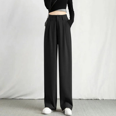 Pantaloni drepți șic pentru femei Îmbrăcăminte de birou Pantaloni de damă vintage cu talie înaltă Baggy coreeană 2023, vară, toamnă, pantaloni largi cu picioare largi