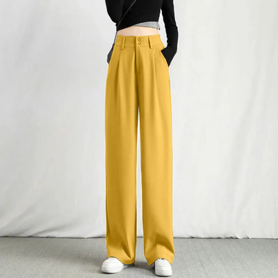 Pantaloni drepți șic pentru femei Îmbrăcăminte de birou Pantaloni de damă vintage cu talie înaltă Baggy coreeană 2023, vară, toamnă, pantaloni largi cu picioare largi