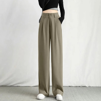 Pantaloni drepți șic pentru femei Îmbrăcăminte de birou Pantaloni de damă vintage cu talie înaltă Baggy coreeană 2023, vară, toamnă, pantaloni largi cu picioare largi