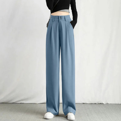 Pantaloni drepți șic pentru femei Îmbrăcăminte de birou Pantaloni de damă vintage cu talie înaltă Baggy coreeană 2023, vară, toamnă, pantaloni largi cu picioare largi