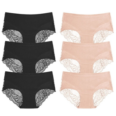 TrowBridge 6 vnt./komplektas Moteriškos kelnaitės Išskirtiniai nėriniuoti apatiniai šilko atlaso seksualus apatinis trikotažas Moteriškos kelnaitės didelio dydžio patogios apatinės kelnaitės