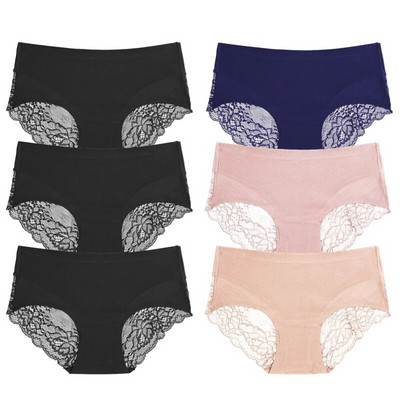 TrowBridge 6 vnt./komplektas Moteriškos kelnaitės Išskirtiniai nėriniuoti apatiniai šilko atlaso seksualus apatinis trikotažas Moteriškos kelnaitės didelio dydžio patogios apatinės kelnaitės